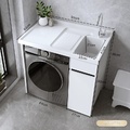 Không gian ban công tủ giặt bằng nhôm kết hợp đá thạch anh tích hợp bể giặt có bàn giặt trống tủ máy giặt tùy chỉnh